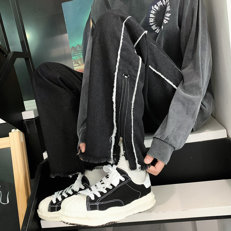 Men Jeans Straight Jeans Men's Loose Split Pants