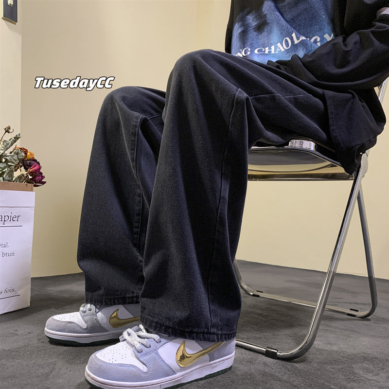 Men Jeans Black Jeans Oversize Loose Straight Drooping Wide Leg Pants
