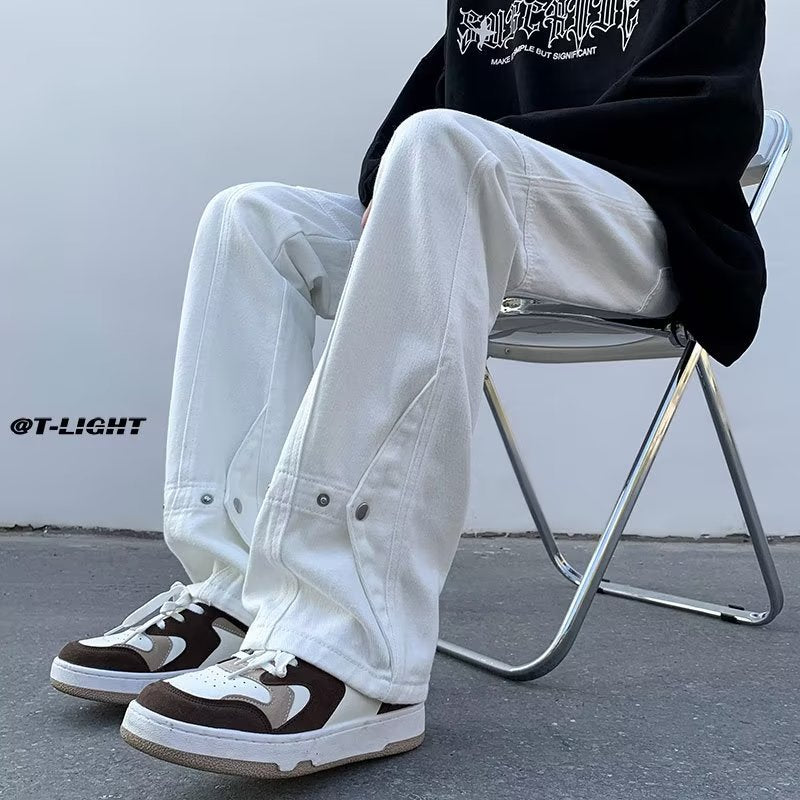Men Jeans Spring Retro Straight-Leg Pants Loose plus Size Wide Leg Casual Trousers