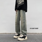 Men Jeans Washed Jeans Men's Winter Retro Straight-Leg Pants