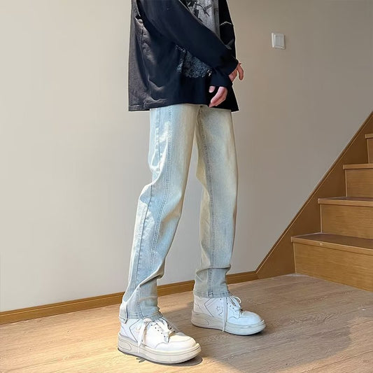 Men Jeans Slim-Fit Light Color Straight-Leg Overalls