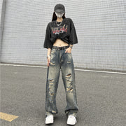 Men Jeans Retro Washed Distressed Ripped Jeans