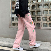 Men Jeans Splash-Ink Jeans Men's Autumn Baggy Straight Trousers Casual Trousers