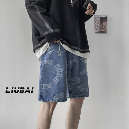 Men Jeans Summer Denim Shorts Loose Straight Casual Shorts