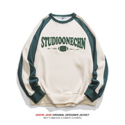 Men Pullover Hoodie Spring Patchwork Sweater Men Couple Letters round Neck Loose All-Match