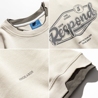 Men Pullover Hoodie Patchwork round Neck Sweater Men's and Women's Spring and Autumn Loose Top