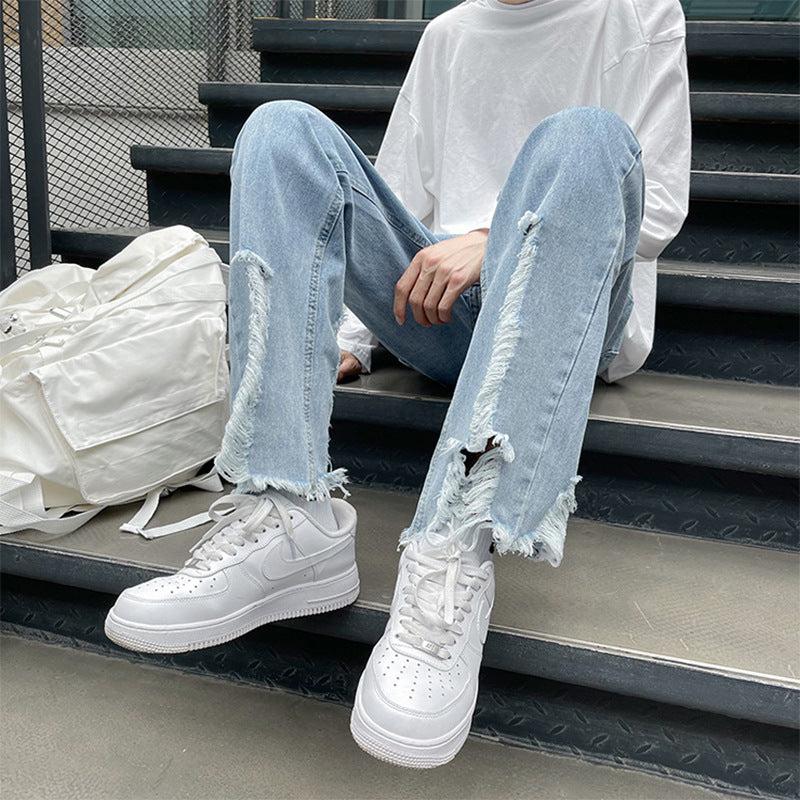 Men Jeans Ripped Jeans Men's Loose Straight Flare Pants