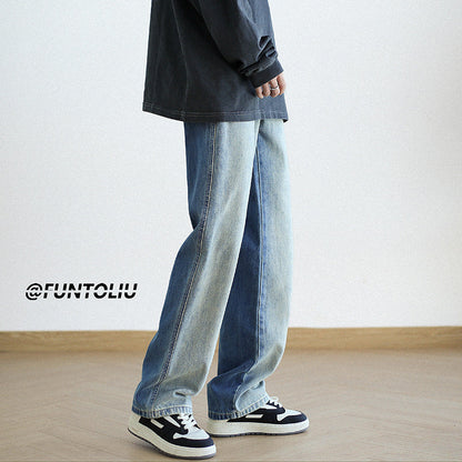 Men Jeans Hiphop Straight-Leg Trousers Retro Loose Wide Leg Pants