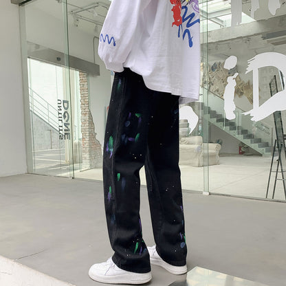 Men Jeans Splash-Ink Jeans Men's Autumn Baggy Straight Trousers Casual Trousers