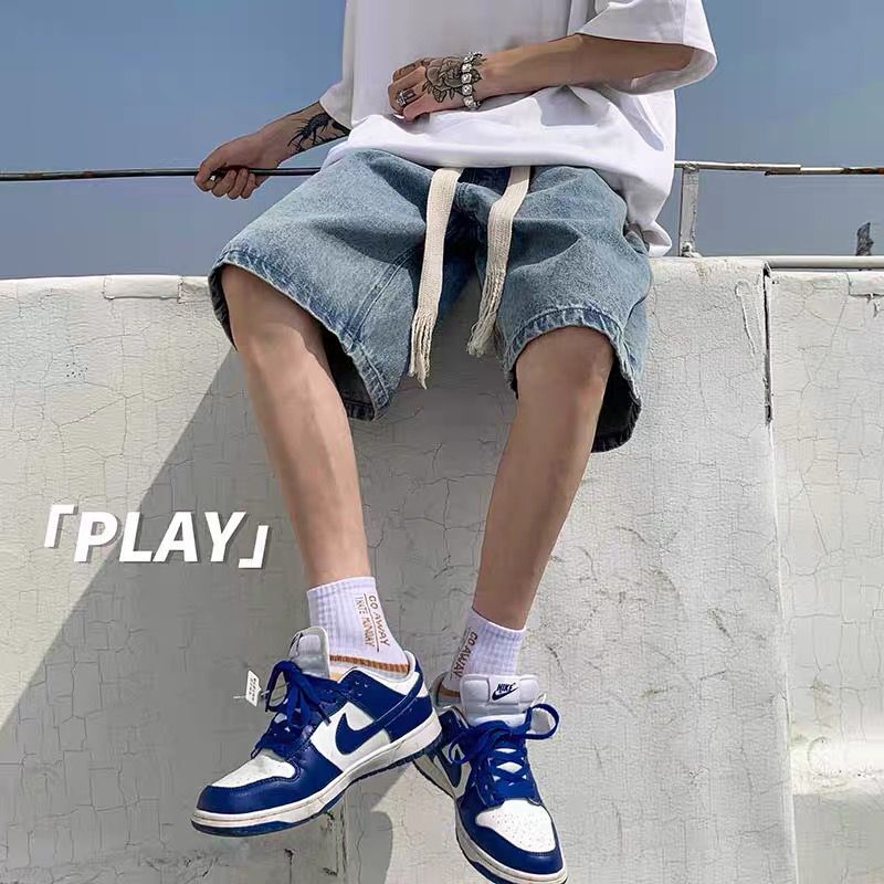 Men Jeans Retro Denim Shorts Men's Summer Loose Straight Sports Pants