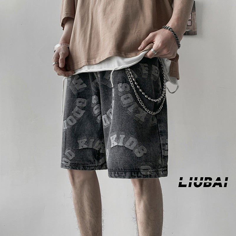 Men Jeans Summer Denim Shorts Loose Straight Casual Shorts