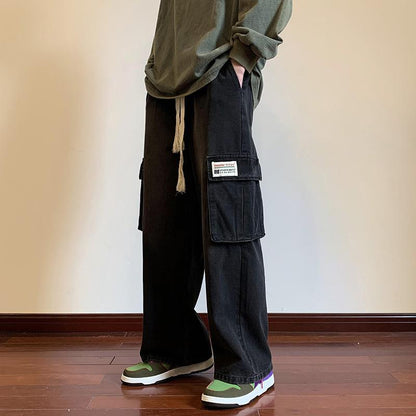 Men Jeans Fall Wide-Leg Casual Pants Baggy Straight Trousers