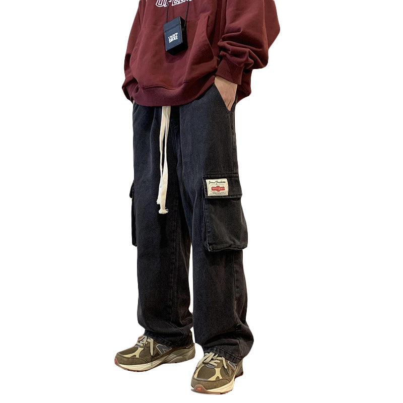 Men Jeans Black Working Wear Jeans Men's Autumn Wide-Leg Straight Pants