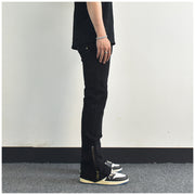 Men Jeans Zipper Slit Slightly Flared Casual Pants Loose Cargo Pants