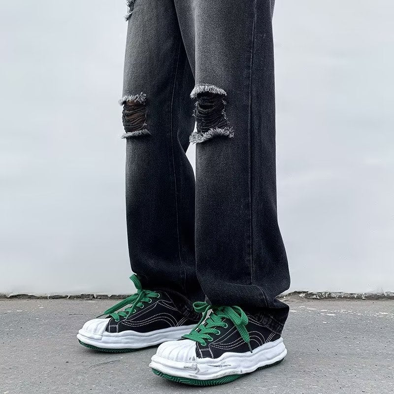 Men Jeans Ripped Jeans Men's Summer Retro Men's Black Trousers Loose Straight