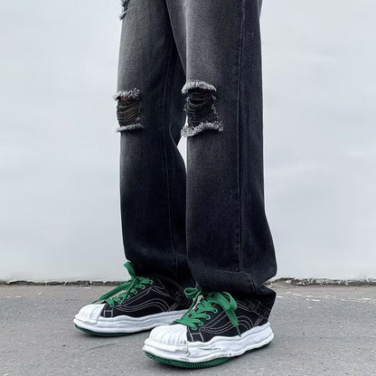 Men Jeans Ripped Jeans Men's Summer Retro Men's Black Trousers Loose Straight