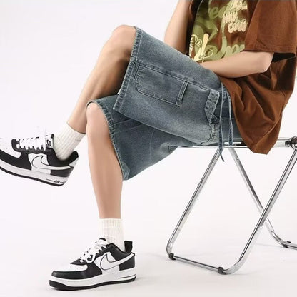 Men Jeans Denim Shorts Men's Summer Casual Wide-Leg Pants