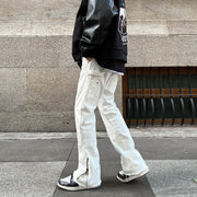 Men Jeans Zipper Slit Casual Pants Loose Straight Bootcut Pants