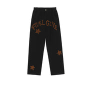 Men Jeans Leopard Print Letter XINGX Embroidery Casual Working Pants Straight-Leg Trousers