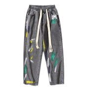 Men Jeans Graffiti Jeans Men Spring-Autumn Wide-Leg Pants