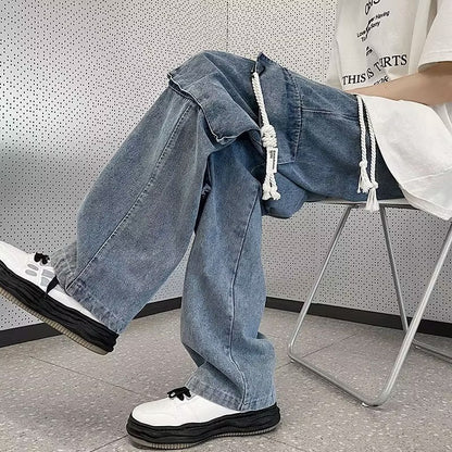 Men Jeans Cargo Jeans Men's Autumn Retro Loose Straight Casual Trousers