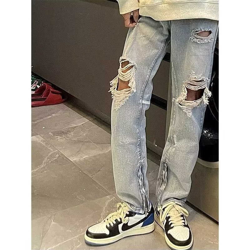 Men Jeans Split Ripped Jeans
