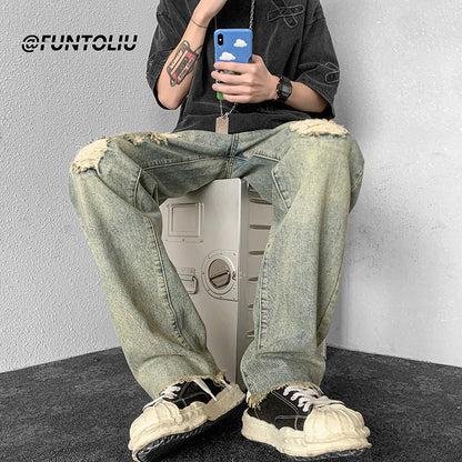 Men Jeans Ripped Jeans Men's Summer Retro Casual Trousers