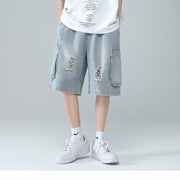 Men Jeans Ripped Workwear Pants Men's Summer Retro Denim Shorts