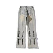 Men Jeans Spring Straight Casual Trousers Vintage Zipper Bootcut Trousers
