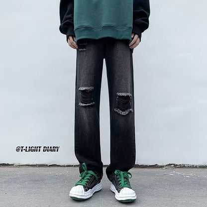 Men Jeans Ripped Jeans Men's Summer Retro Men's Black Trousers Loose Straight