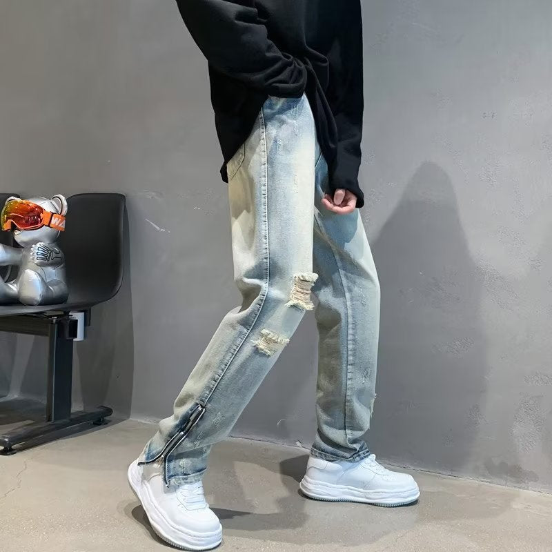 Men Jeans Spring/Summer Loose Split Retro Pants