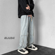 Men Jeans Elastic Waist Jeans Baggy Straight Trousers