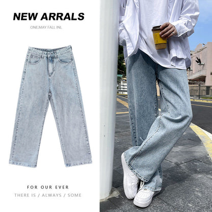 Men Jeans Spring and Autumn Straight Wide-Leg Pants Loose Light Color Trousers
