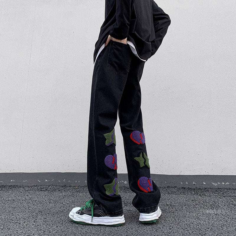 Men Jeans Country XINGX Embroidered Jeans Men Straight Bootcut Trousers