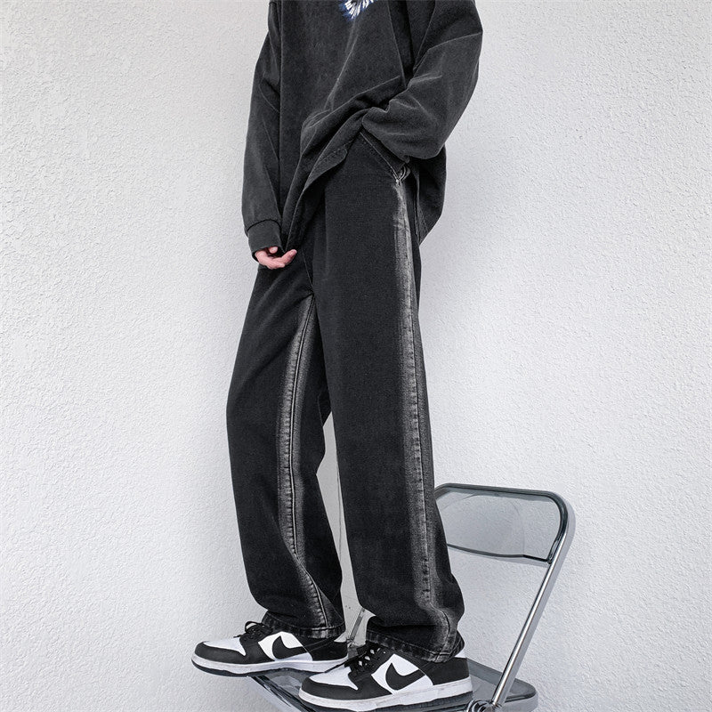 Men Jeans Washed Jeans Men's Spring Straight Loose Oversized Casual Trousers