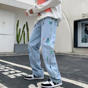 Men Jeans Splash-Ink Jeans Men's Autumn Baggy Straight Trousers Casual Trousers