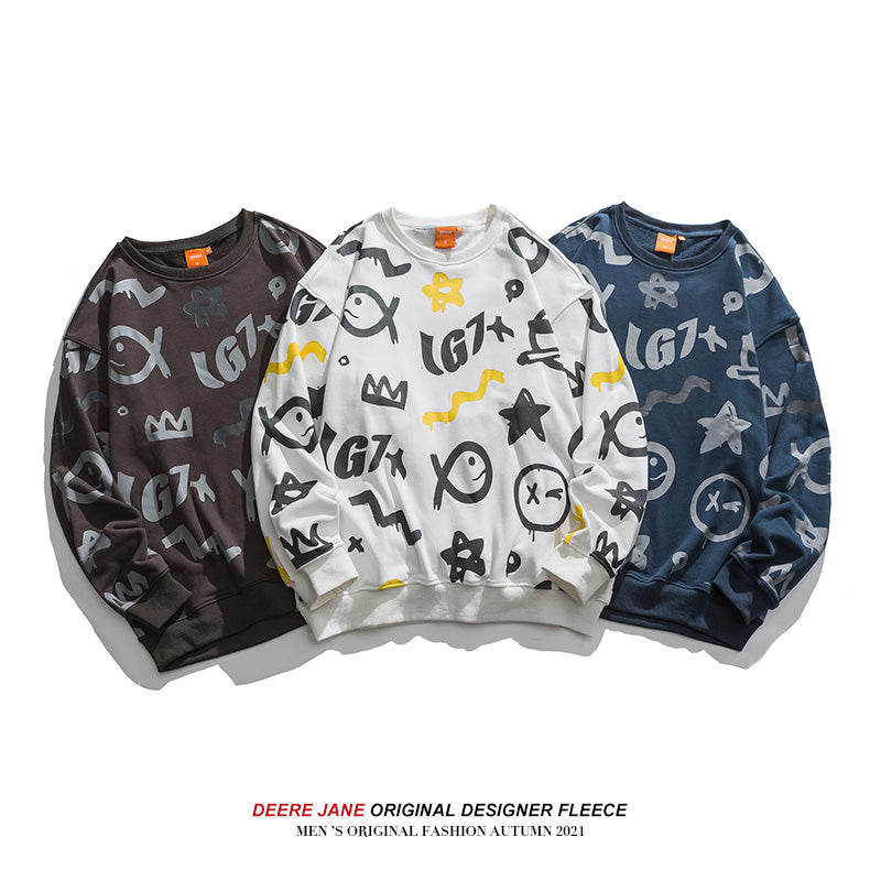 Men Pullover Hoodie Sweater Men Street All-Match Spring and Autumn Couple Long Sleeve