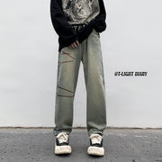 Men Jeans Washed Jeans Men's Winter Retro Straight-Leg Pants