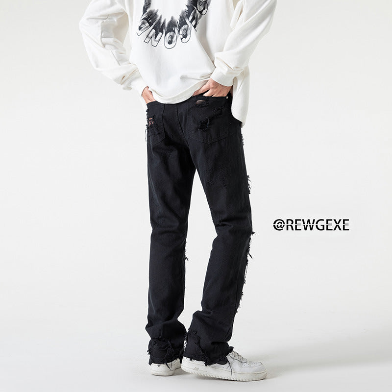 Men Jeans Ripped Straight Jeans Fall/Winter plus Size Slim Fit Trousers