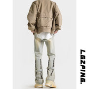 Men Jeans Spring Straight Casual Trousers Vintage Zipper Bootcut Trousers
