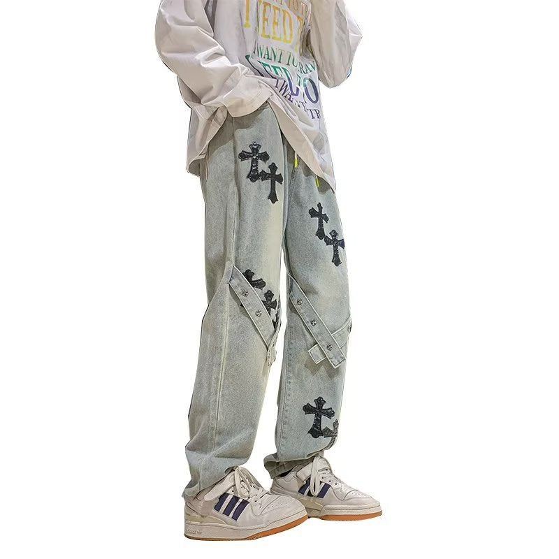 Men Jeans Cross Jeans Men's and Women's Spring and Autumn Retro Straight Casual Pants