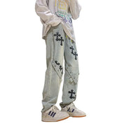 Men Jeans Cross Jeans Men's and Women's Spring and Autumn Retro Straight Casual Pants