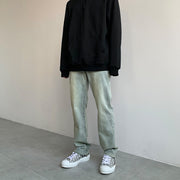 Men Jeans Washed Distressed Casual Pants Men Straight-Leg Trousers