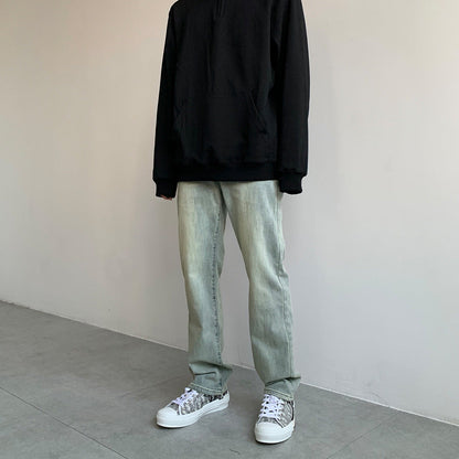 Men Jeans Washed Distressed Casual Pants Men Straight-Leg Trousers
