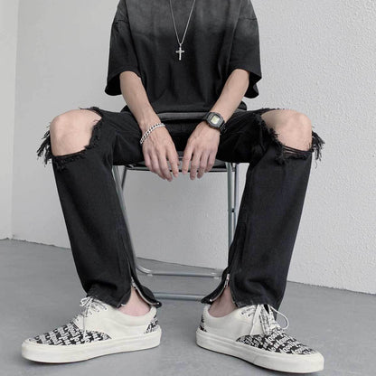 Men Jeans Ripped Jeans Men's Summer Loose Straight Wide Leg Pants
