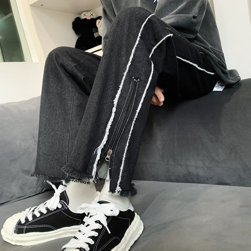 Men Jeans Straight Jeans Men's Loose Split Pants