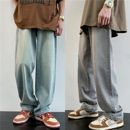 Men Jeans Retro Washed Straight Jeans Men's Autumn Loose