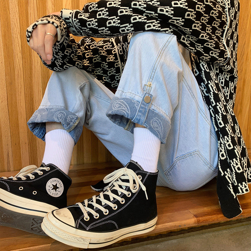 Men Jeans Autumn Vintage Jeans Men's Straight Loose Wide Leg Old Pants