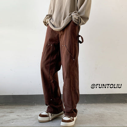 Men Jeans Overalls Loose Straight Casual Trousers