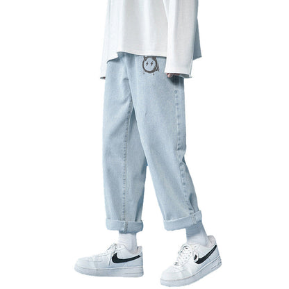 Men Jeans Summer Baggy Straight Trousers Retro Pants
